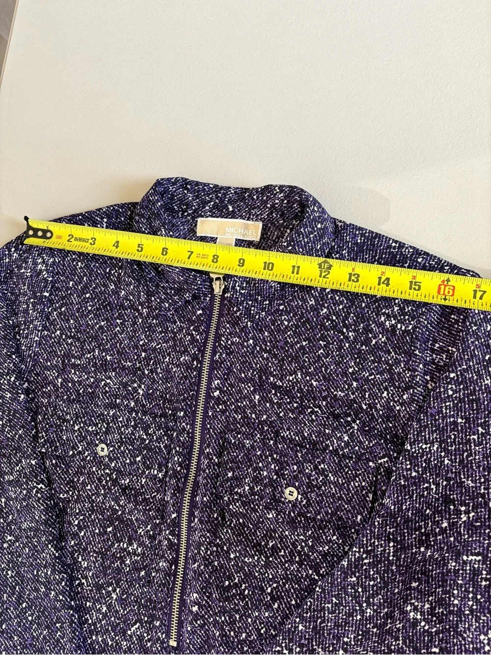 Michael Kors Purple Abstract Print Zip Front Blouse Medium